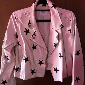 White and black stars leather motorcycle jacket